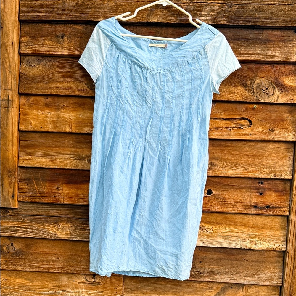 Sula 100% silk , 100% cotton trim, Light Blue Mini Dress